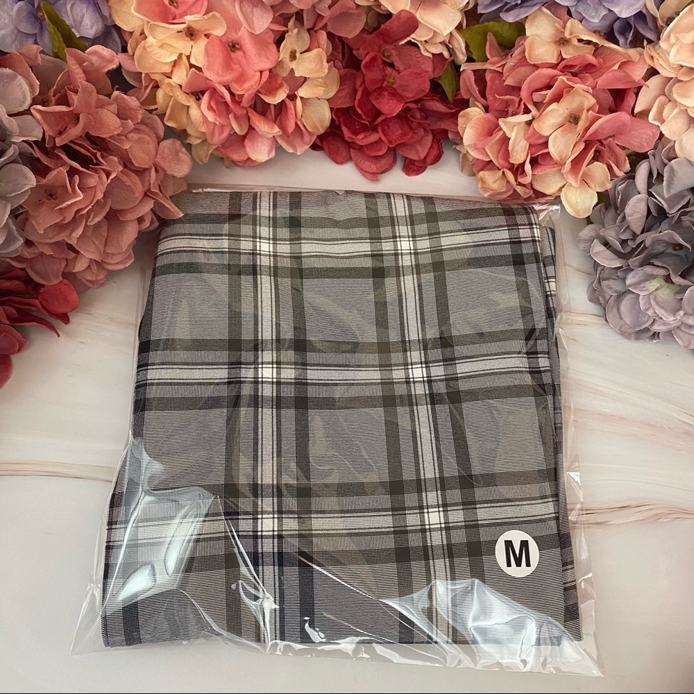Black Gray and White Plaid Slim Fit Drawstring Trousers - Picture 15 of 16